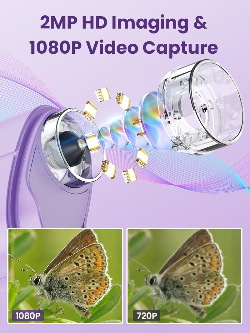 Vorth Microscope for Kids, 2.4 Inch Digital Microscope with 1000X Magnification, Handheld Camera Mini Pocket Magnifying Glass, Educational Christmas Birthday Gifts Toys for Ages 3+, Purple - Image 2